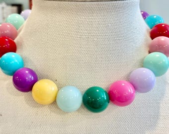 Chunky Bead Halskette, Bunte Colorblock Multi-Color Big Beads, helles rosa, lila, blau, grün, gelb, rot dehnbar, Statement-Halskette