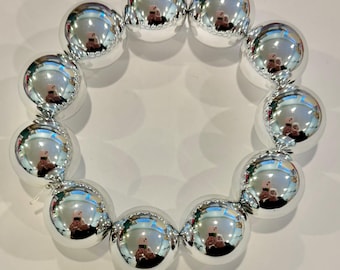 SILBER Armband, große Bubblegum Perlen Geschenk für Sie, glänzende Perlen, aufgereiht auf starkes Gummiband. Leicht zu tragen. 20 mm Perlen, stapelbar