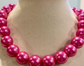 Rosa Perle Big Perlenkette 20 mm Bubblegum Perlenkette Chunky Halskette Big Beads Choker Halskette Perlenschmuck Faux Rosa Perlen