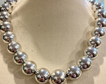 Silver Shiny Bead Necklace 20mm Bubblegum Bead Necklace Chunky Necklace Big Beads Choker Necklace Beaded Jewelry Custom Colors Available
