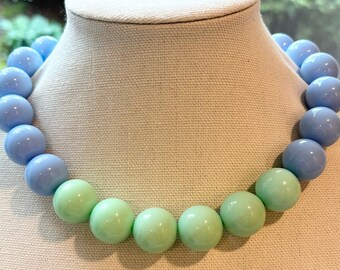 Cornflower Blue & Lime Green Chunky Bubblegum Bead Necklace - 20mm Big Beads Choker - Large Beaded Jewelry Unisex Necklace Gift for Teen