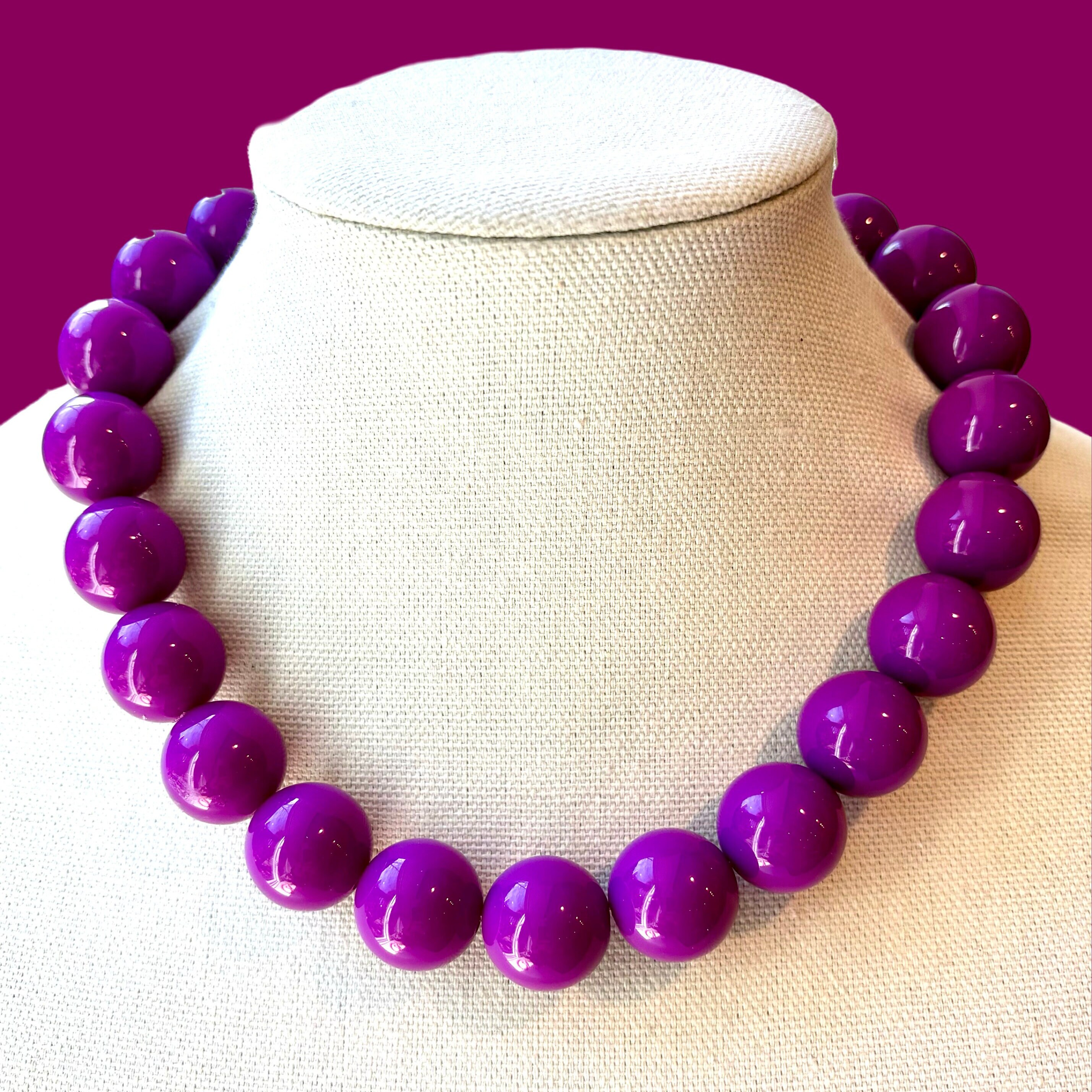 工芸品 Purple neckless pipe Orchid Purple Bead Necklace 20mm Bubblegum Bead Necklace Chunky