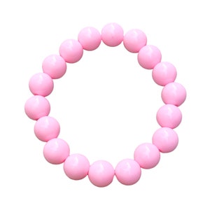 Beaded Stretch Bracelet - Stackable, Waterproof & Comfortable, Unisex, Kids jewelry, match to necklace,Peony Pink 12mm