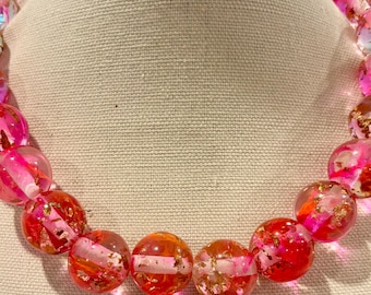 Rosa und Gold gesprenkelte Faden-Halskette, Acryl-Perlen-Choker