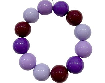 Purple Bubblegum Beads Bracelet – Big 20mm Beads on Strong Elastic, Stackable & Easy to Wear, Deep Purple, Light Purple, Periwinkle, Plum