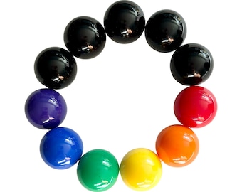 Big Bead REGENBOGEN und SCHWARZES Bubblegum Armband, 20 mm große Perlen, starke elastische, stapelbarer Schmuck, lustiges Statement-Stück