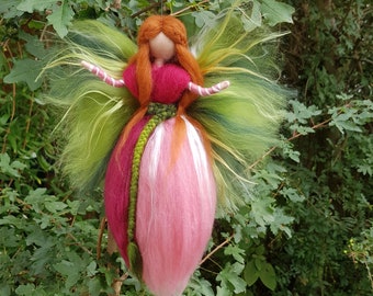 Fairy elf wool felted pink green