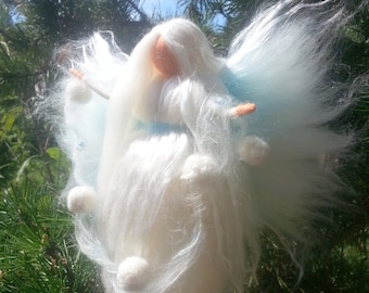 Winter fairy seasonal table Waldorf snow elf wool felted