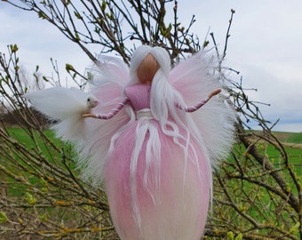 Angel of peace with dove in white/pink