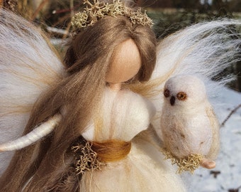 Fairy snow owl forest fairy shaman felted