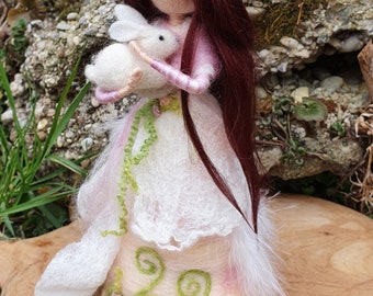 Fairy Spring Easter Bunny Felted Figure
