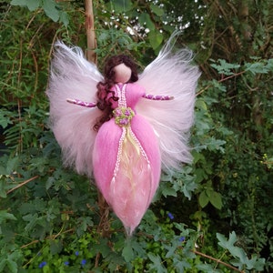 Rose Fairy Rosalie felted wool pink gift mom grandma handmade Waldorf decoration mobile