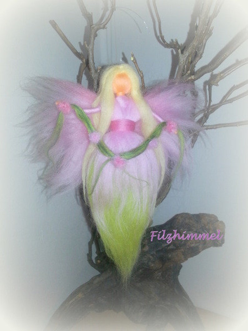Fairy in pink green elf Angel guardian angel Felted Wollengel