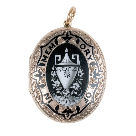 Victorian "In Memory Of" Mourning Painted Enamel … - image 1