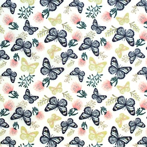 Butterflies and Flowers Fabric, 100% Cotton, Fabric by the Yard, Choose your Cut,  quilting