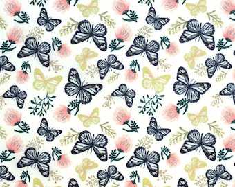 Butterflies and Flowers Fabric, 100% Cotton, Fabric by the Yard, Choose your Cut,  quilting