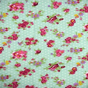 Roses and dots Fabric, Flower Fabric, 100% Cotton, Fabric by the Yard, Choose your Cut