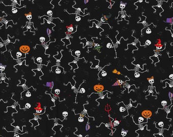Dancing Skeletons Fabric, Halloween Fabric, 100% Cotton, Fabric by the Yard