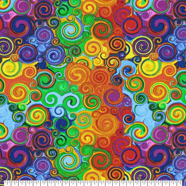 Rainbow Swirls Fabric, 100% Cotton, Fabric by the Yard, Choose your Cut