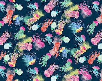 Jellyfish Fabric, Ocean Fabric, 100% Cotton, Fabric by the Yard, Choose your Cut