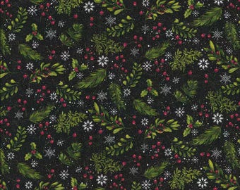 Leaves and Berries Fabric, 100% Cotton, Fabric by the Yard, Choose your Cut