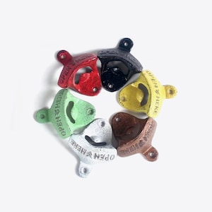 Bottle Opener - Choose Your Color - Wall Mounted - Open Here - Cast Iron Beer Bottle Opener