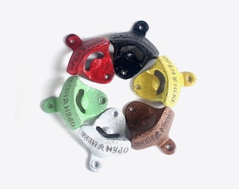 Bottle Opener - Choose Your Color - Wall Mounted - Open Here - Cast Iron Beer Bottle Opener