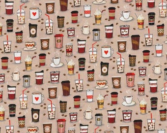 Coffee Fabric, 100% Cotton, Fabric by the Yard, Choose your Cut