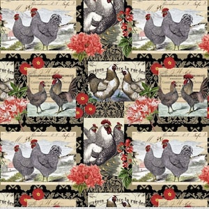 Tissu poulet, 100 % coton, tissu par mètre