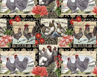 Chicken Fabric, 100% Cotton fabric, Fabric by the Yard