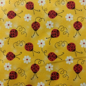 Ladybugs and Daisies Fabric, 100% Cotton, Fabric by the Yard