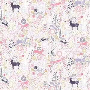 Woodland Animals Fabric, Foxes Deer Rabbits Fabric, 100% Cotton fabric, Fabric by the Yard
