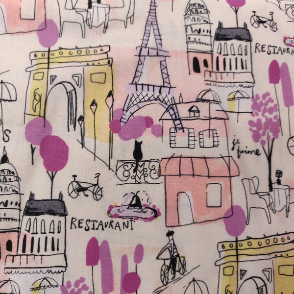 Paris Eiffel Tower Fabric, 100% Cotton fabric, Fabric by the Yard