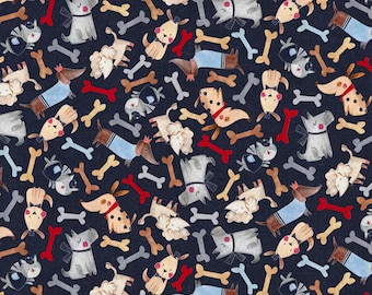 漫画犬柄生地、綿100%、1ヤードあたりの生地、カットをお選びください