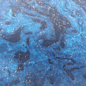 Blue Oil Slick with Metallic Gold Fabric, 100% Cotton, Fabric by the Yard