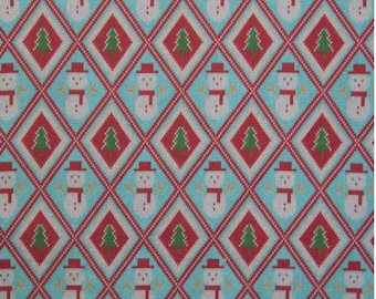 Christmas Sweater Fabric, Snowman Fabric, 100% Cotton, Christmas Fabric, Fabric by the Yard