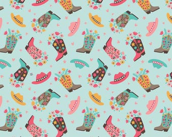 Cowboy Boots and Flowers Flannel Fabric, 100% Cotton fabric, Fabric by the Yard