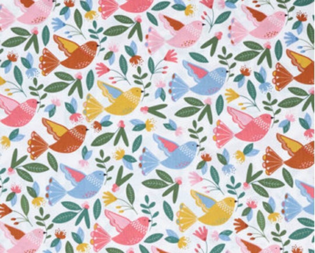 Birds and Flowers Fabric 100 Cotton Fabric Fabric by the Etsy