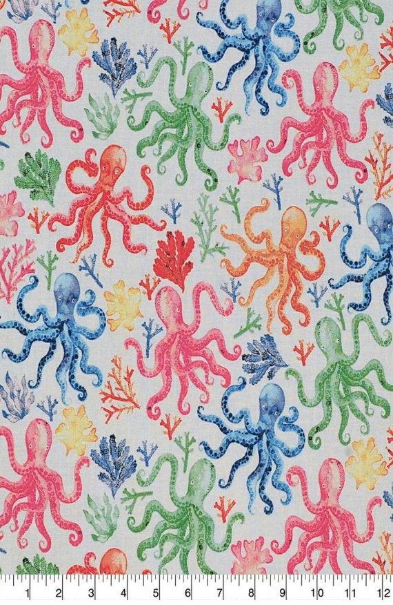 Octopus Fabric 100 Cotton Fabric Fabric by the Yard Etsy