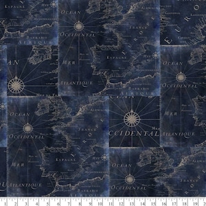 Nautical Maps Fabric, 100% Cotton fabric, Fabric by the Yard