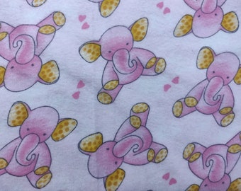 Pink Elephants Flannel Fabric, 100% Cotton, Fabric by the Yard, Choose your Cut