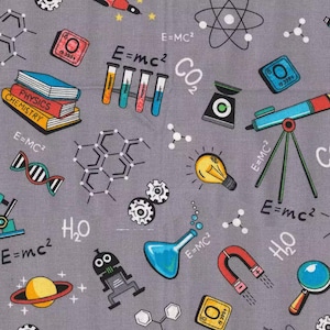 Science Supplies Fabric, 100% Cotton, Fabric by the Yard, Choose your Cut