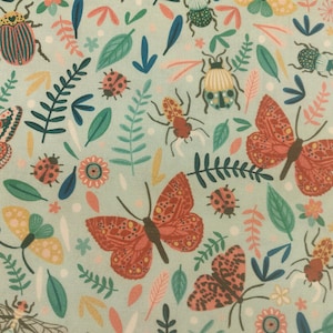 Tela Insectos y Flores, 100% Algodón, Tela cortada a medida, Tela Insectos, Elige tu Corte, quilting
