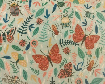Bugs and Flowers Fabric, 100% Cotton, Fabric by the Yard, Insect Fabric, Choose your Cut, quilting
