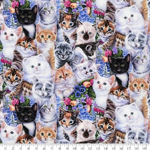 Cats Fabric, Kittens Fabric, 100% Cotton, Fabric by the Yard, Choose your Cut