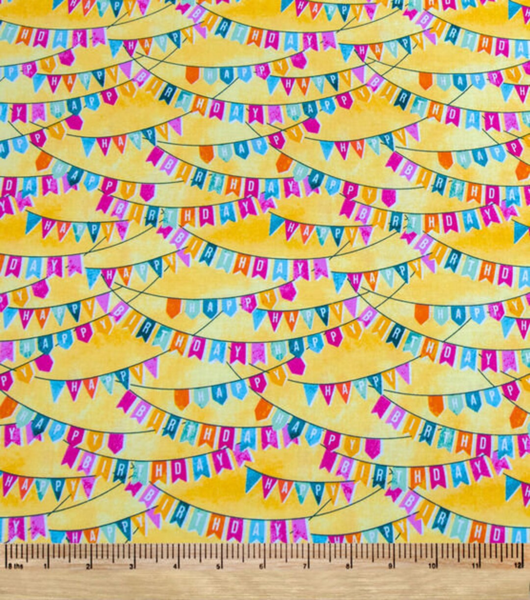 Happy Birthday Flags Fabric, 100 Cotton, Happy Birthday Fabric