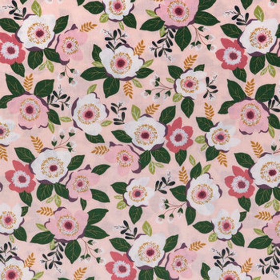 Blumen auf Rosa, 100% Baumwolle, Stoff Meterware