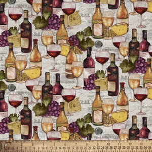 Wine and Grapes Fabric, 100% Cotton, Vineyard Fabric, Fabric by the Yard, Choose your Cut