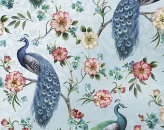Pfau Stoff, 100% Baumwolle, Blau und Grün Pfauen Stoff Großbestand, wählen Sie Ihren Schnitt