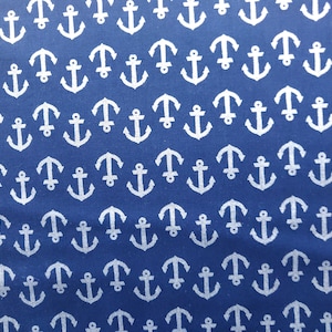 Anchor Fabric, Metallic Silver Anchors on Navy Blue Fabric, 100% Cotton, Fabric by the Yard, Choose your Cut
